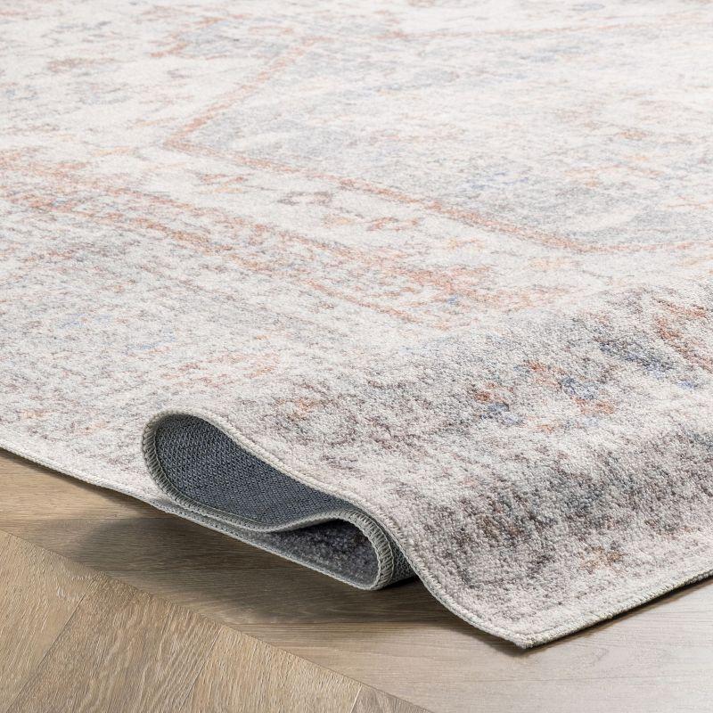 19" Square Gray Floral Easy-Care Washable Rug