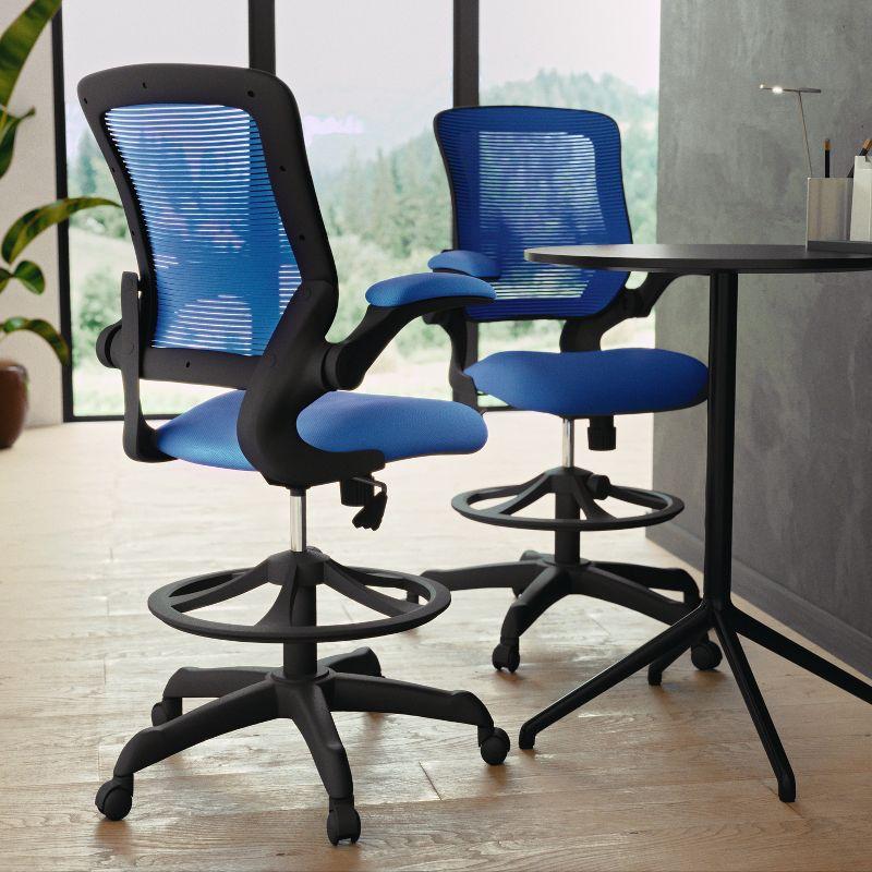 Flash Furniture Mid-Back Mesh Ergonomic Drafting Chair with Adjustable Foot Ring and Flip-Up Arms