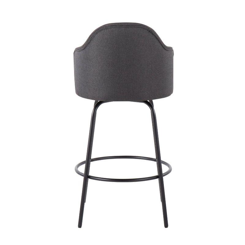 Set of 2 Ahoy Polyester/Metal Counter Height Barstools Black/Charcoal - LumiSource: Swivel Seat, Modern Design