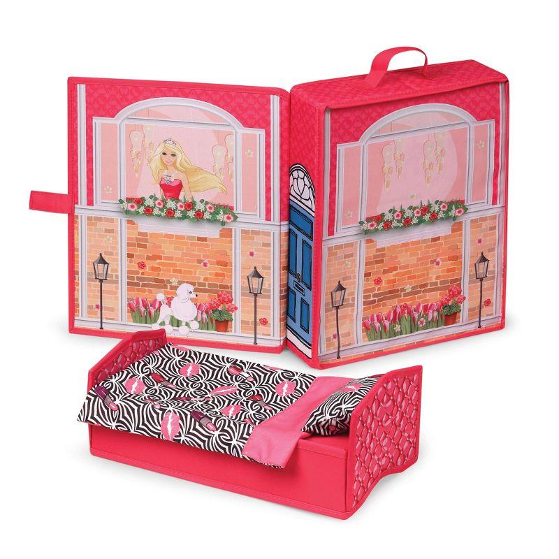 Badger Basket Home & Go Dollhouse Playset Travel & Storage Case with Bed/Bedding for 12-inch Fashion Dolls - Pink/Multi