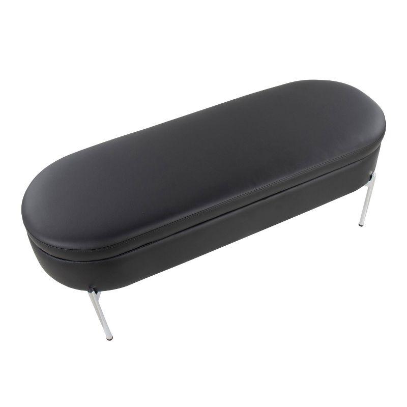 Chloe 49'' Black Faux Leather Storage Bench with Chrome Base