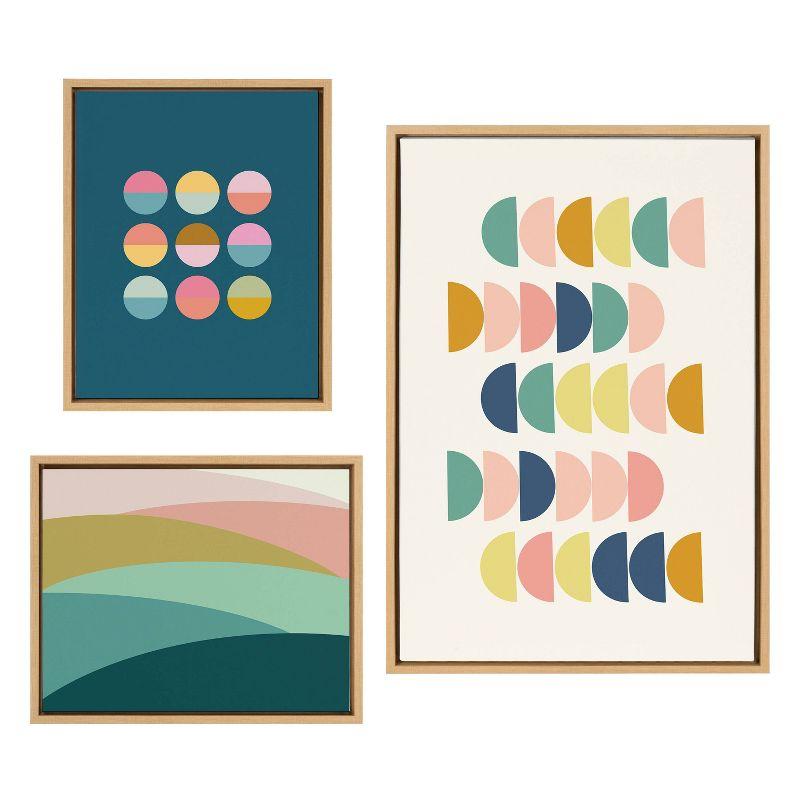 Kate & Laurel All Things Decor (Set of 3) 23"x33" Sylvie Abstract Shapes Framed Canvas Set Natural: Modern Wall Art, Digital Print