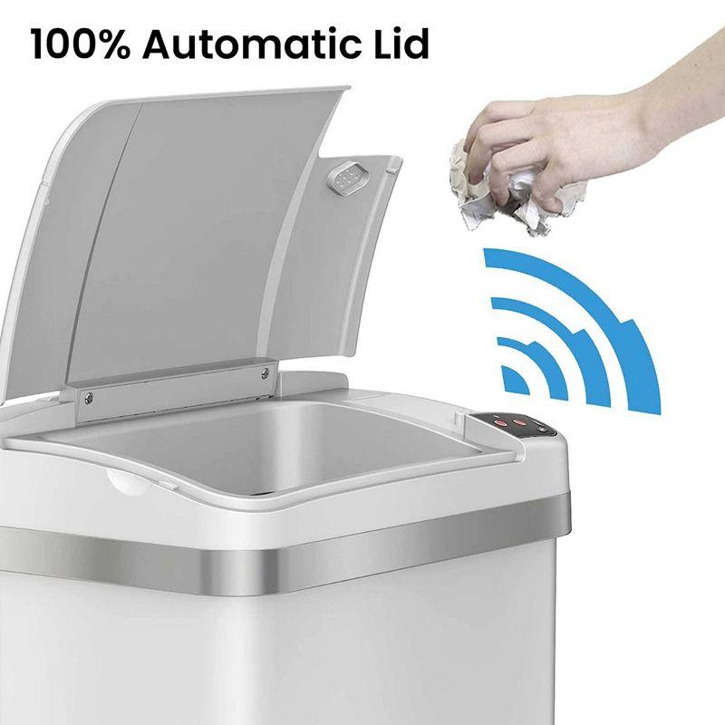 halo quality 4gal Multifunction Sensor Trash Can White: Touchless Motion Kitchen Trash Can, Steel, Removable Lid, 4 AA Battery