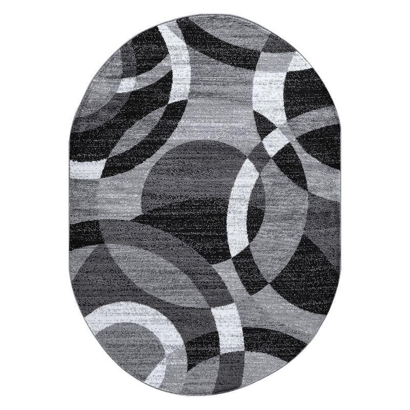 World Rug Gallery Geometric Circles Area Rug - Gray 5'x6'6" Oval