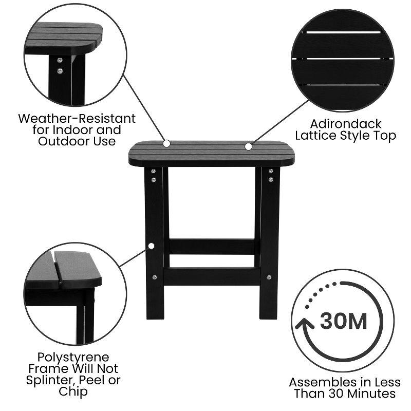 Flash Furniture Set of 2 Savannah Commercial Grade All-Weather Poly Resin Wood Adirondack Rocking Chairs with Side Table in Black