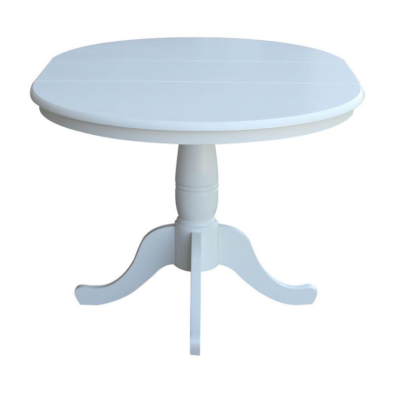 36" Kyle Round Top Pedestal with 12" Drop Leaf Dining Table White - International Concepts: Oval Kitchen Table for 4, Butterfly Leaf