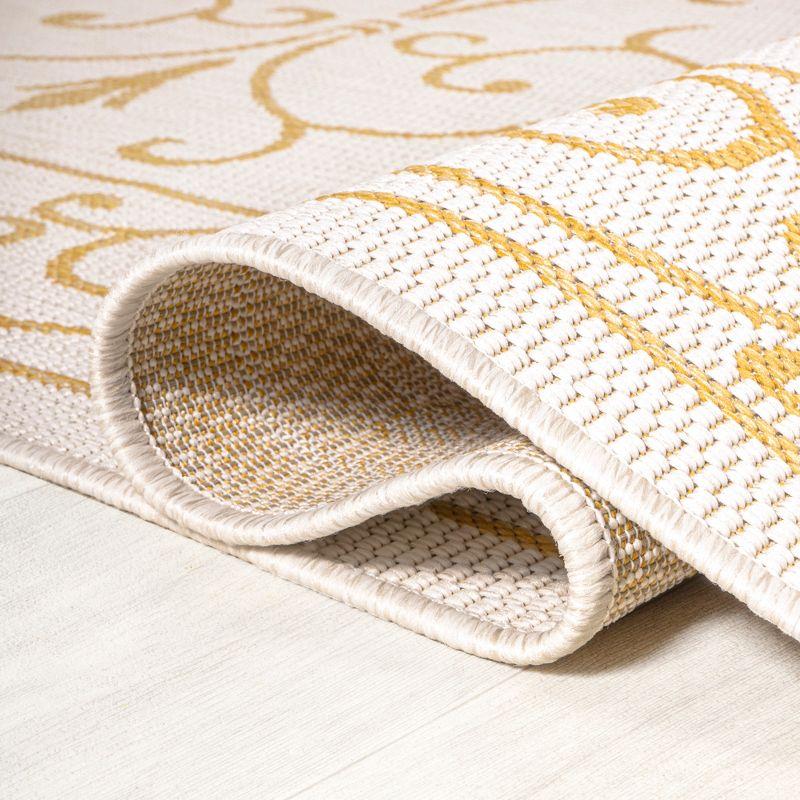 5' x 8' Charleston Vintage Filigree Textured Weave Indoor/Outdoor Area Rug, Cream/Yellow - JONATHAN Y