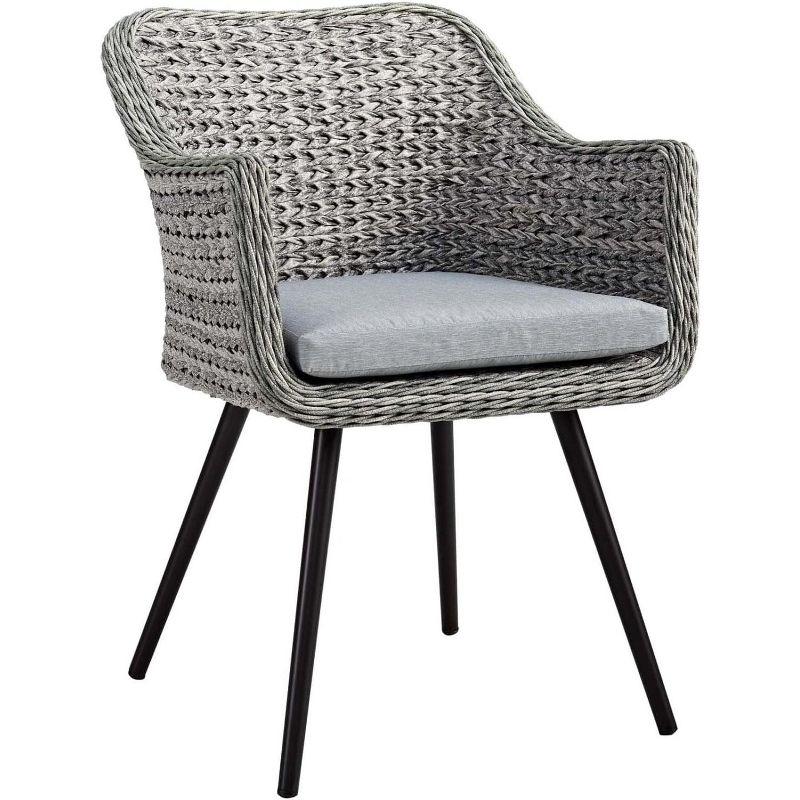 Contemporary Gray Synthetic Rattan Outdoor Dining Armchair with Cushions