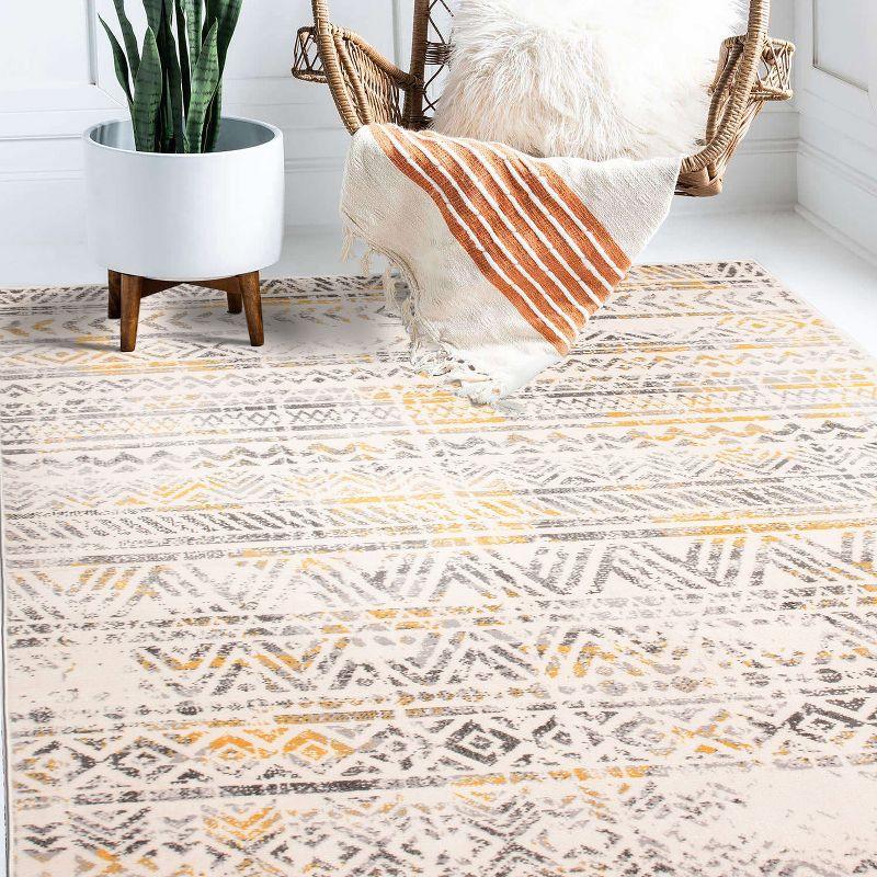 Yellow Geometric Synthetic Reversible Area Rug 5' x 7'