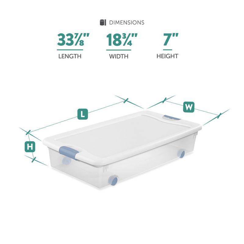 Sterilite 56 Qt Wheeled Latching Storage Box Stackable Bin with Latch Lid, Plastic Container to Organize Shoes Under Bed, Clear with White Lid, 8-Pack
