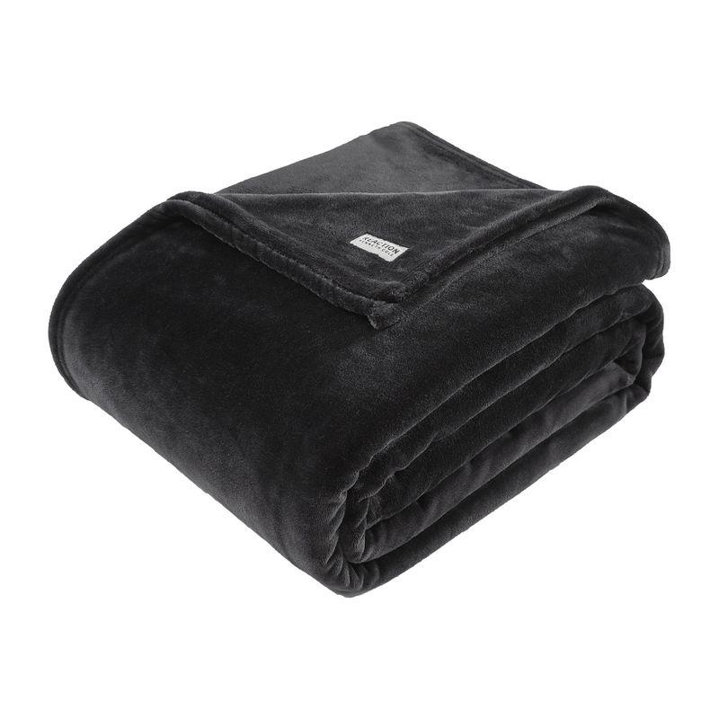 Kenneth Cole Reaction Plush Fleece Blanket (Solid-Black)-Twin