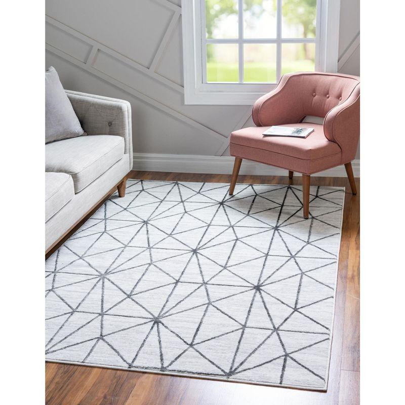 Unique Loom 7' 1 x 10' 0 White Matrix Trellis Geometric Area Rug