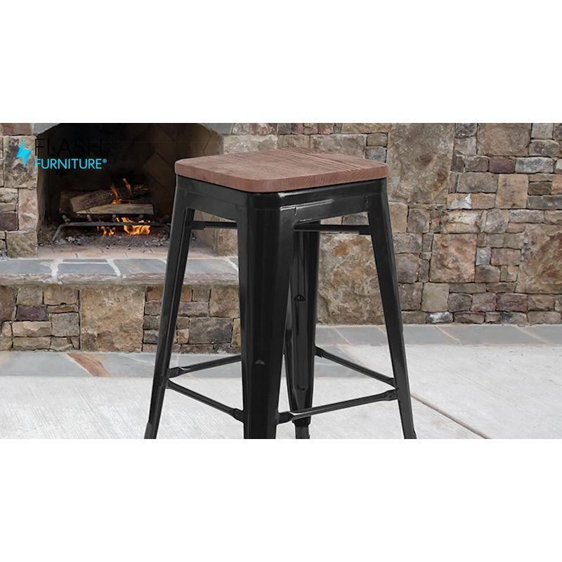Flash Furniture Margherite 30" High Backless Metal Barstool with Square Wood Seat