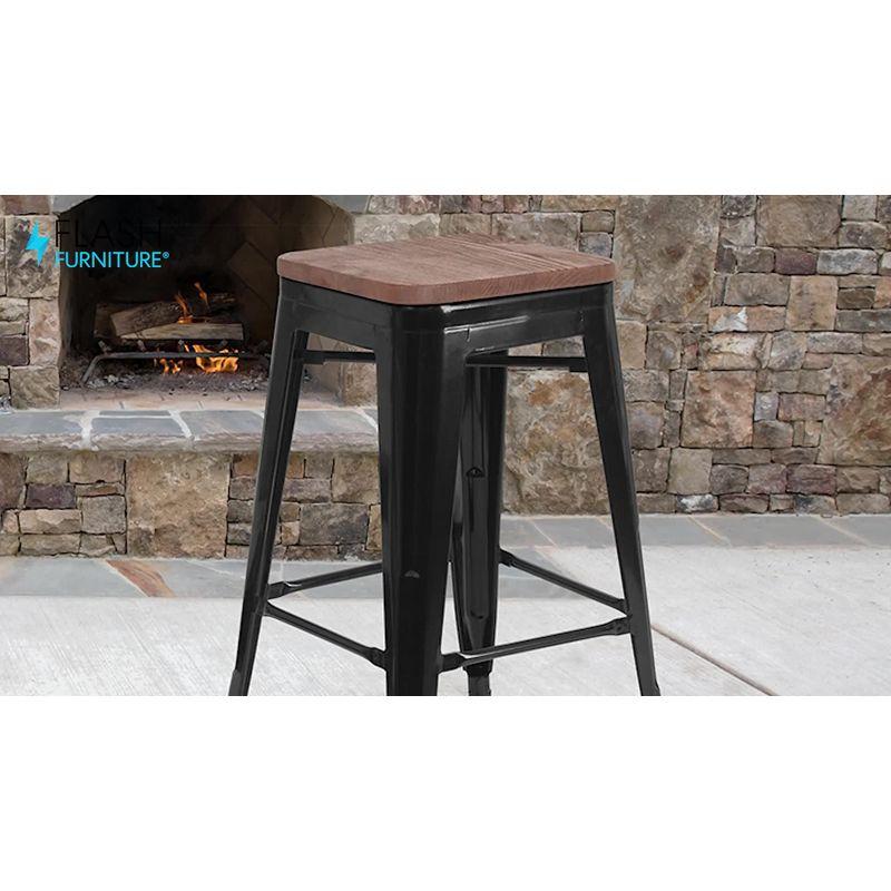 Margherite 30" High Backless Metal Barstool with Square Wood Seat