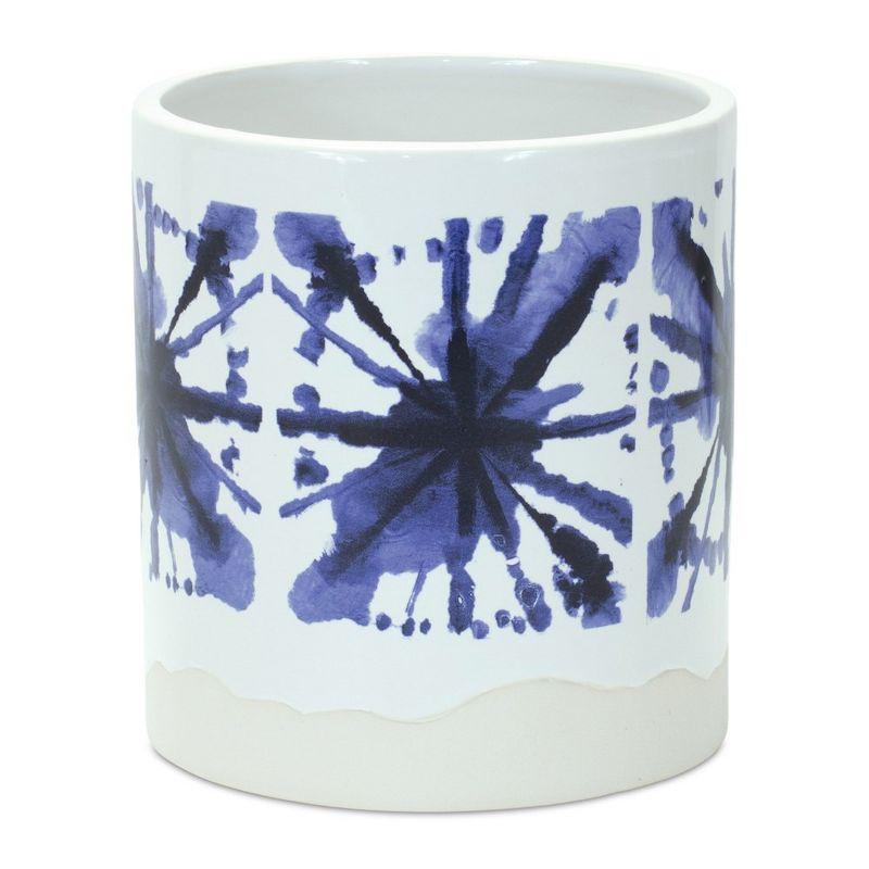 Blue and White Tie-Dye Ceramic Planter Set