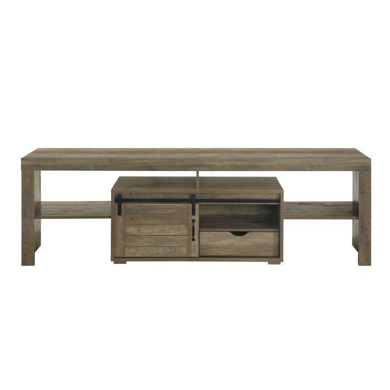 79" Wasim Tv Stand and Console Rustic Oak Finish - Acme Furniture: Sliding Barn Doors, Storage Shelves