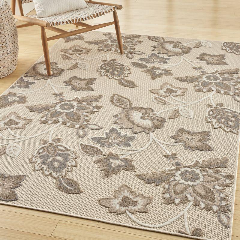 Aloha Beige 9' x 12' Floral Pattern Easy-Care Outdoor Rug