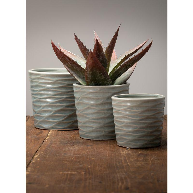 Trio of Textured Blue Ceramic Indoor/Outdoor Planter Vases