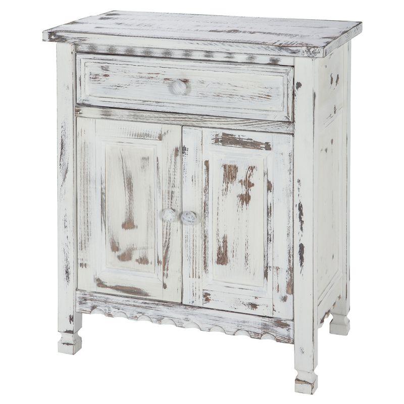 White Antique Pine Cottage Accent Cabinet with Adjustable Shelving