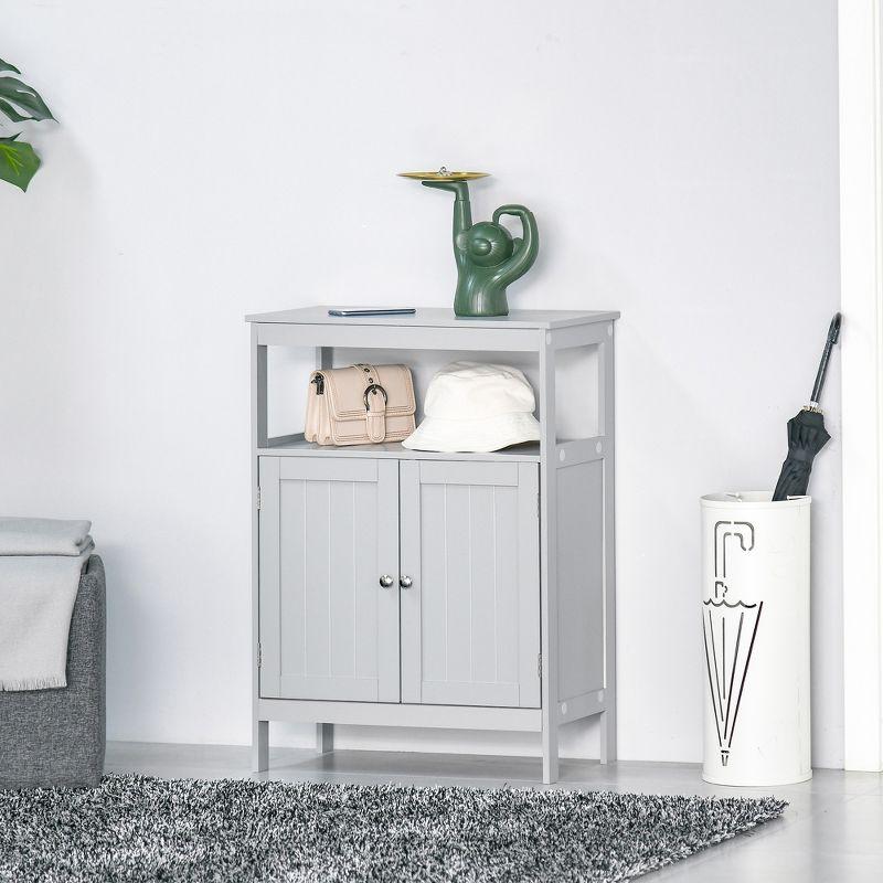 kleankin Freestanding Modern Bathroom Storage Cabinet, with Doors and Open Shelf, Bathroom Organizer Furniture