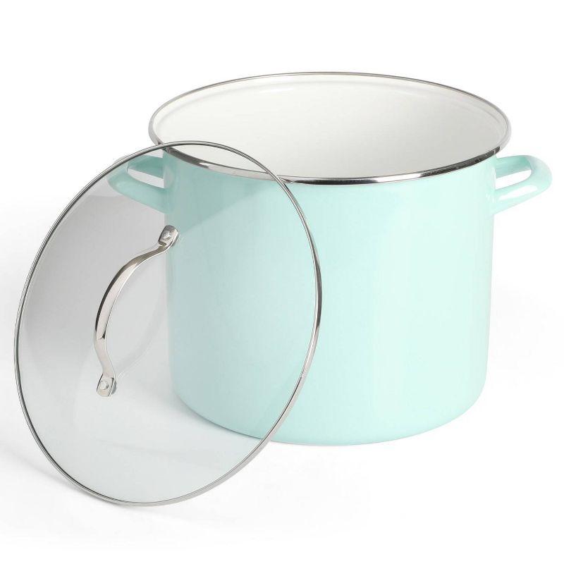 Blue 12qt Enameled Steel Stock Pot with Basket Insert