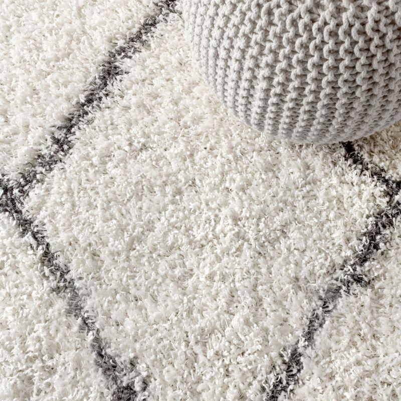 8'x10' Mercer Shag Plush Tassel Moroccan Geometric Trellis Area Rug, Cream/Grey - JONATHAN Y