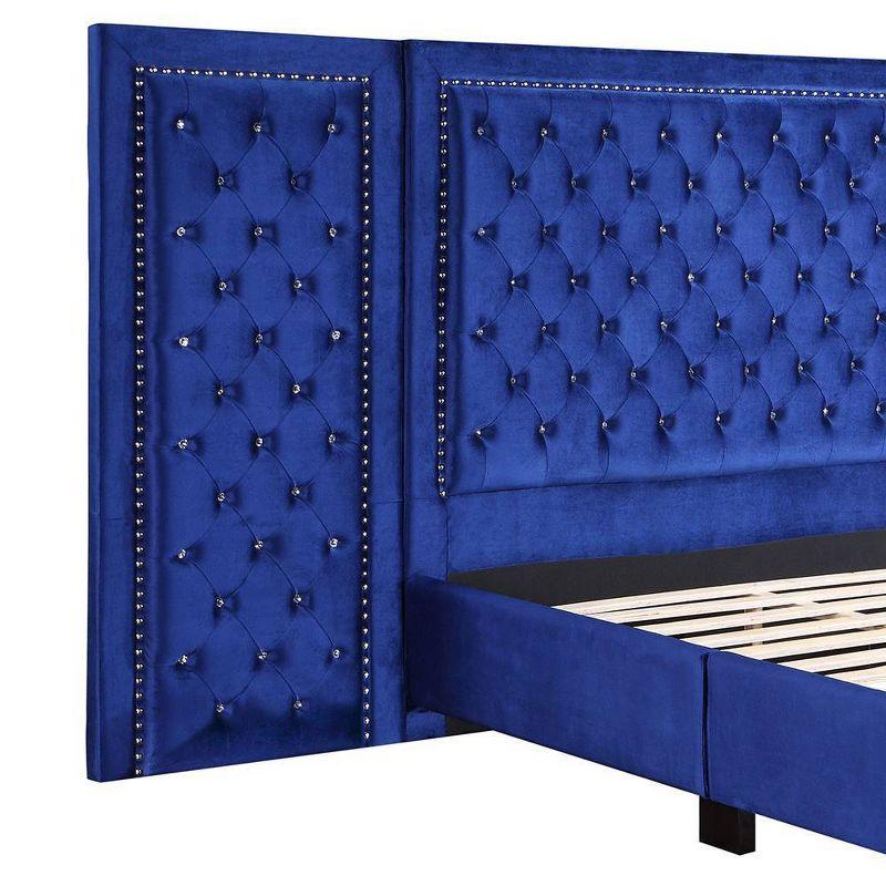 Damazy Blue Velvet Queen Bed with Tufted Headboard