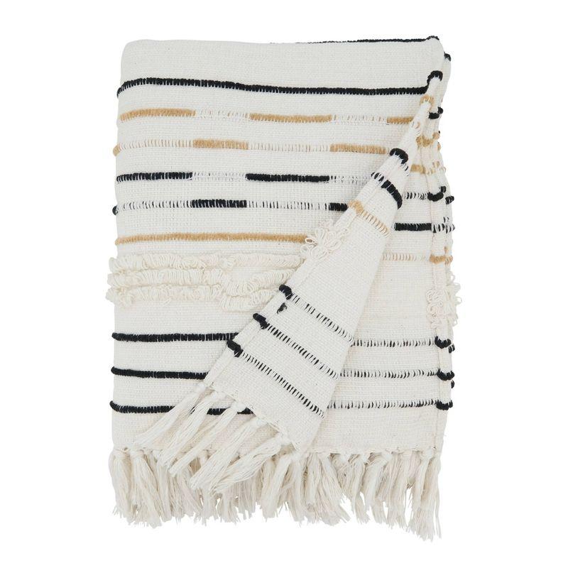 50"x60" Woven Sophistication Corded Fringe Throw Blanket Ivory - Saro Lifestyle