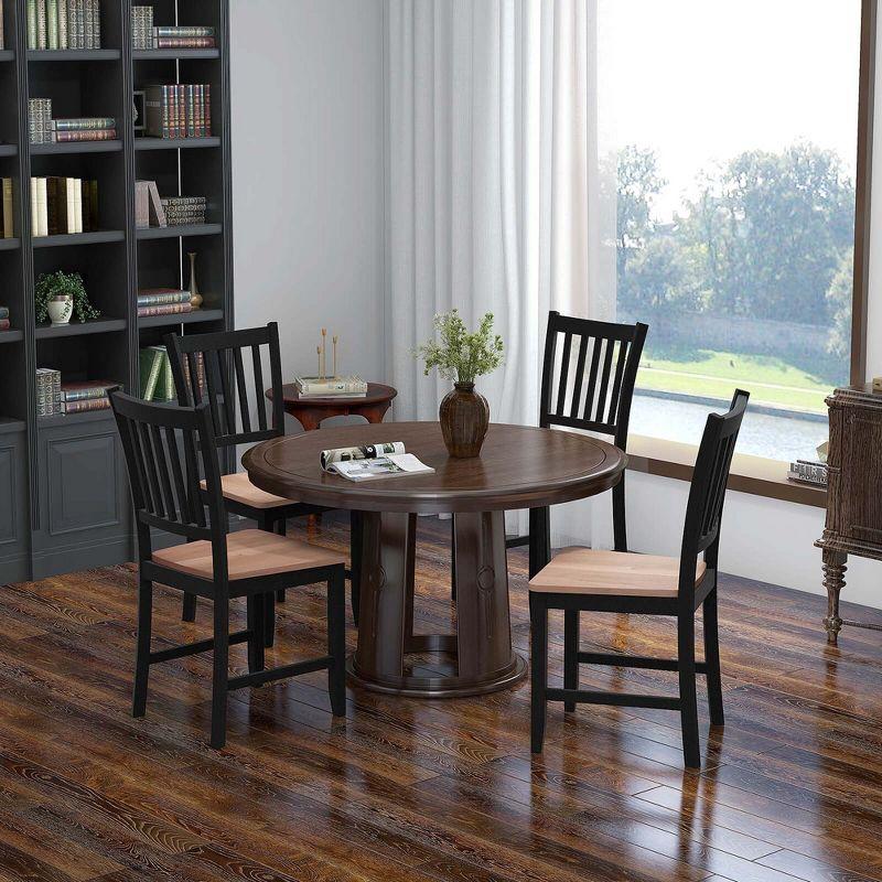 Set of 4 Black and Wood High Slat Back Side Chairs