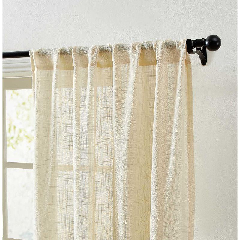 HLC.ME Linda Faux Linen Textured Semi Sheer Privacy Sun Light Filtering Window Rod Pocket Thick Curtains Panels, Set of 2 - Ivory, 54 W x 84 L