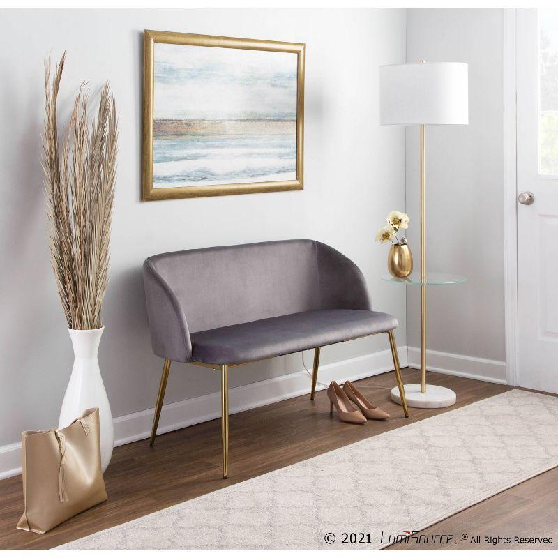 LumiSource Chloe Contemporary Shelf Floor Lamp with Marble Base Shelf and Linen Shade White (Includes LED Light Bulb) : Gold Neck, Round Glass Table