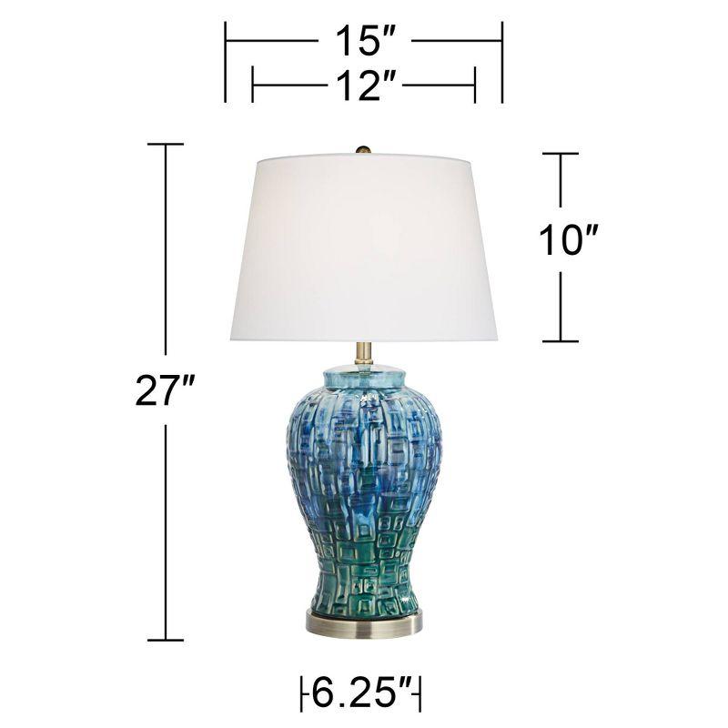 Possini Euro Design Asian Inspired Table Lamp 27" Tall Ceramic Teal Glaze Patterned Temple Jar White Empire Shade for Living Room (Colors May Vary)
