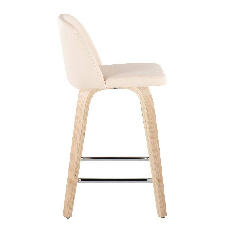 Toriano Natural Wood Cream Faux Leather Swivel Counter Stool