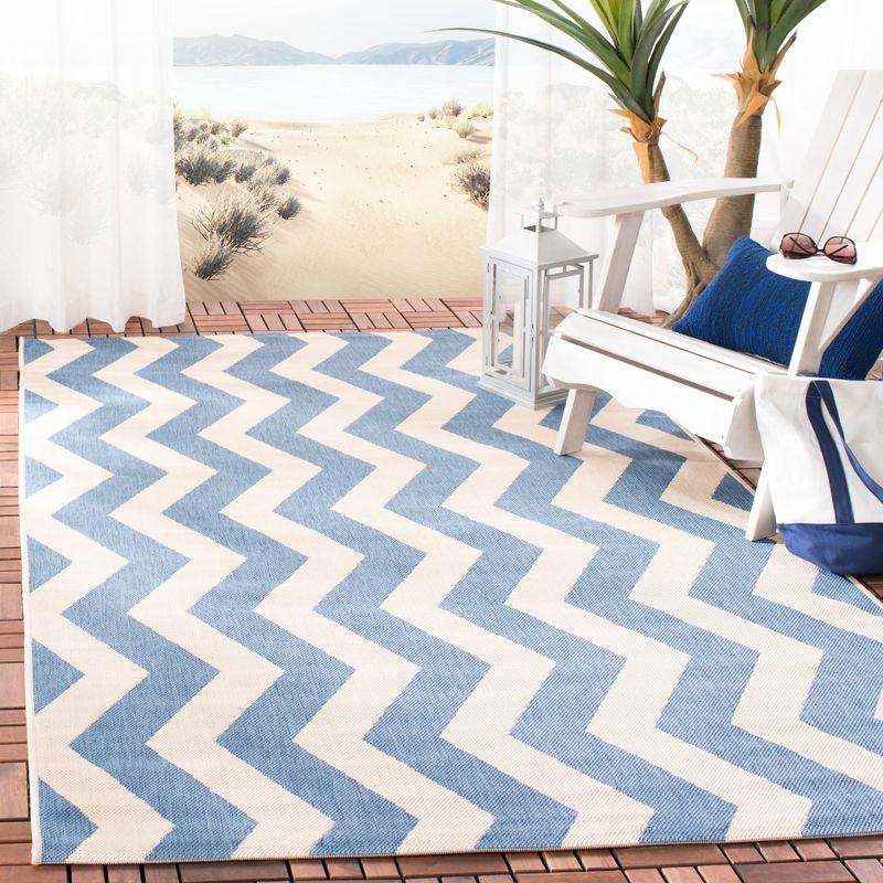 Blue and Beige Chevron Square Indoor/Outdoor Area Rug