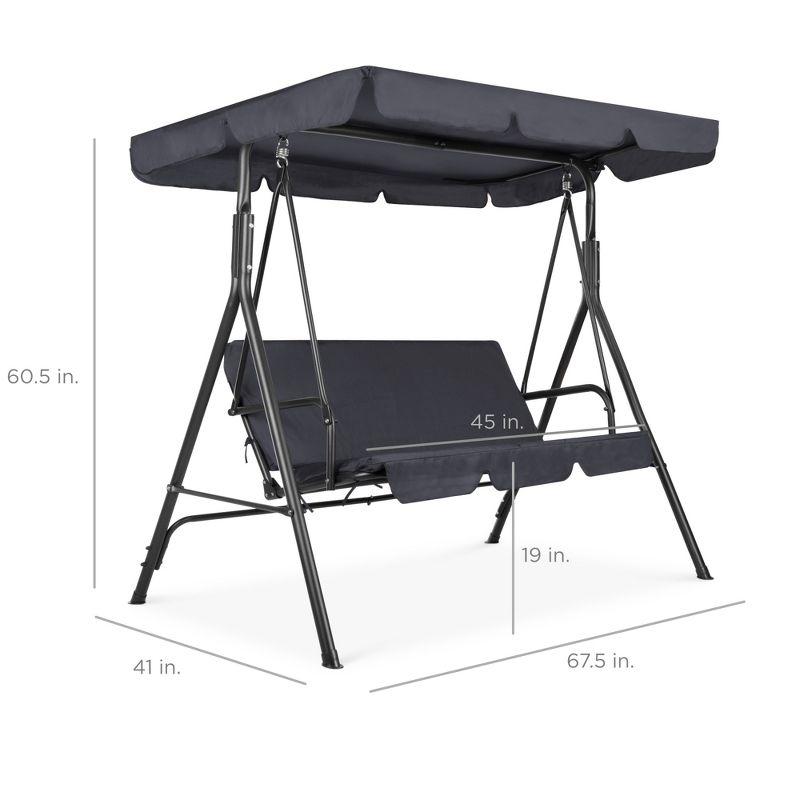 Best Choice Products 2-Person Outdoor Large Convertible Canopy Swing Glider Lounge Chair w/ Removable Cushions