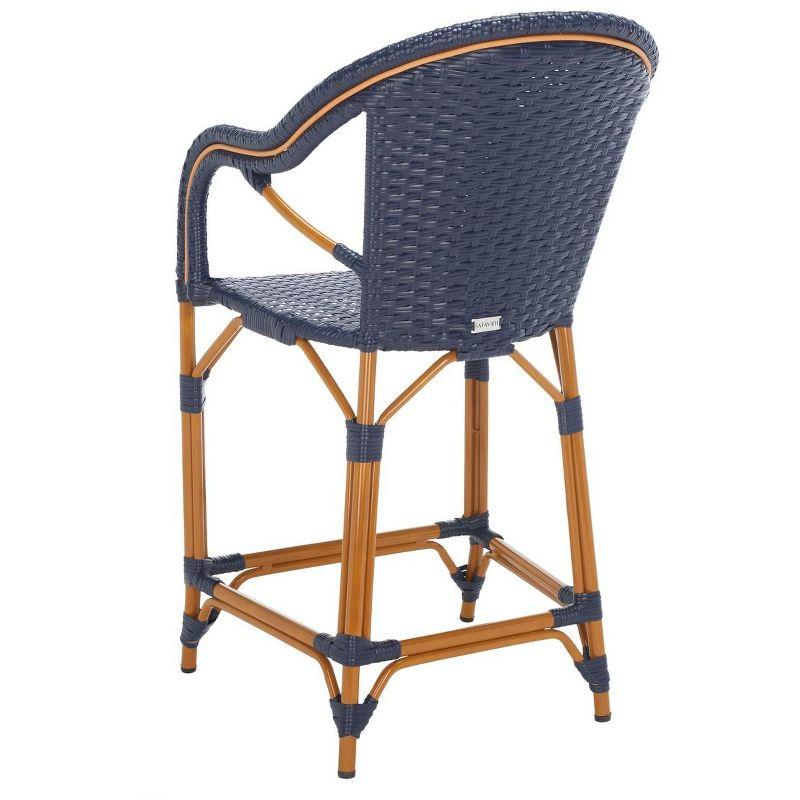 Navy Wicker and Aluminum Outdoor Counter Stool with Arms