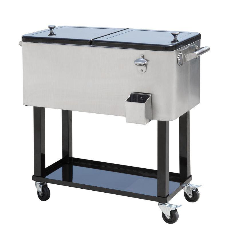 IRHOMA Outsunny 80 QT Rolling Cooling Bins Ice Chest on Wheels Outdoor Stand Up Drink Cooler Cart for Party