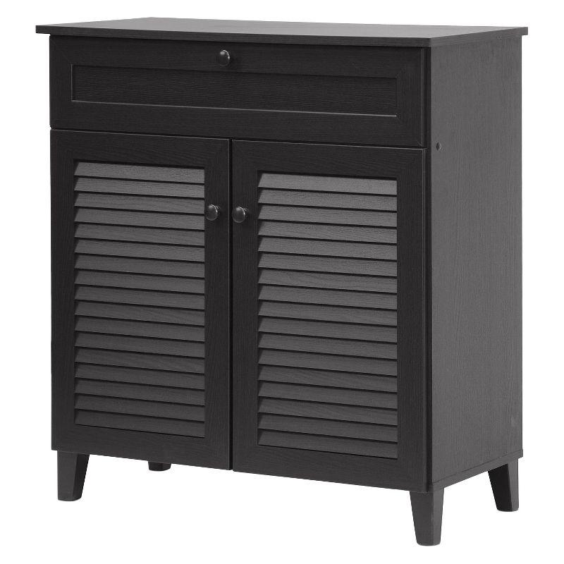 Calvin Shoe - Storage Cabinet - Espresso - Baxton Studio: Modern Organizer with 4 Shelves & Drawer