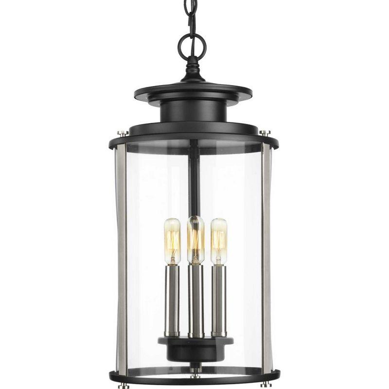 Progress Lighting Squire 3-Light Hanging Lantern, Steel, Black Finish, Clear Glass Shade