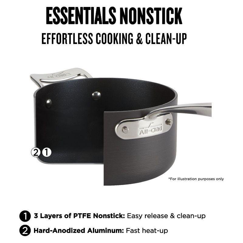 All-Clad Essentials Hard Anodized Nonstick Cookware Set, 2-piece Sauce Pan Set with lids, 2.5 & 4 quart