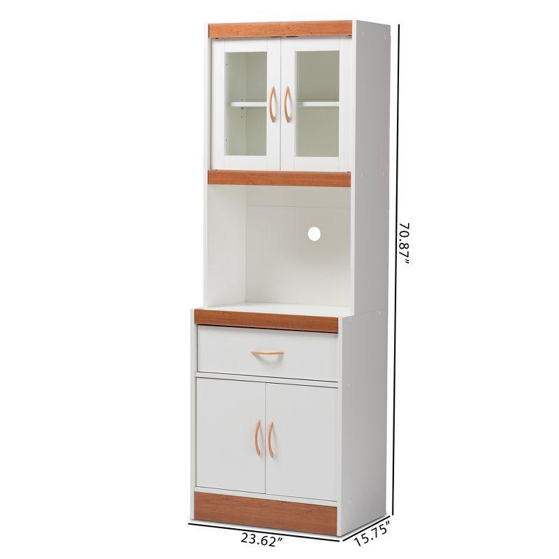 Baxton Studio Laurana Cherry Finished Kitchen Cabinet and Hutch White/Cherry Brown: Traditional Style, 4-Door Pantry Storage