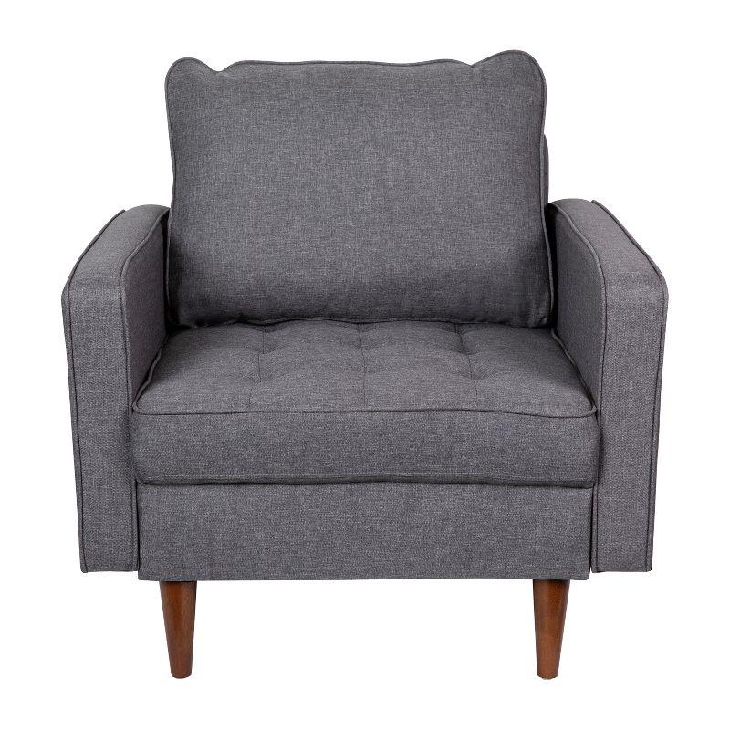 Flash Furniture Hudson Mid-Century Modern Commercial Grade Armchair with Tufted Faux Linen Upholstery & Solid Wood Legs in Dark Gray
