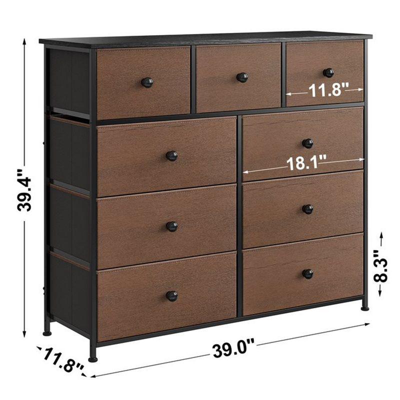 REAHOME 9 Drawer Steel Frame Bedroom Storage Organizer Chest Dresser with Waterproof Top, Adjustable Feet, and Wall Safety Attachment, Espresso