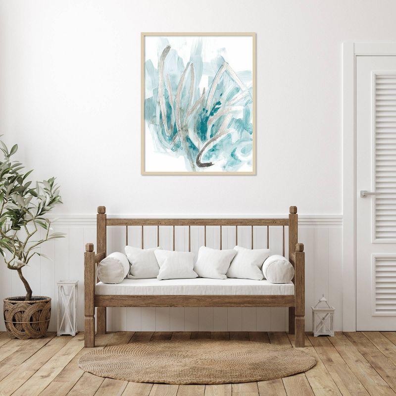 Embellished Aquatic Energy II Teal and Beige Abstract Framed Wall Art