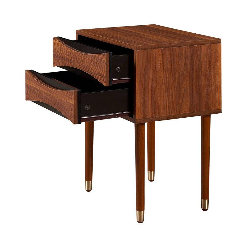 Walnut and Brass Rectangular Side Table with Storage