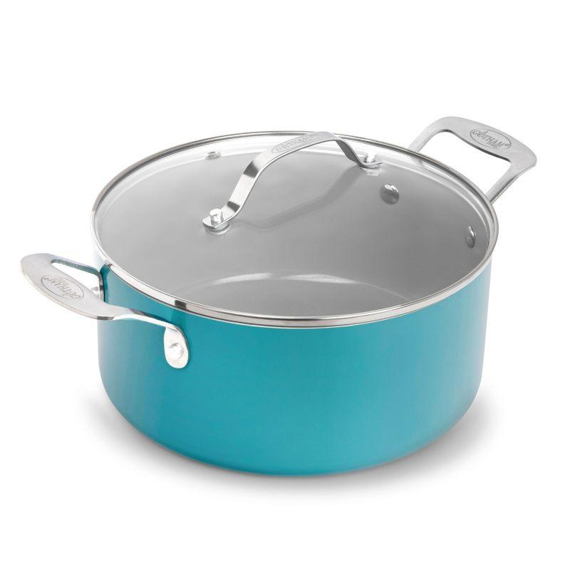 Aqua Blue Aluminum 5 QT Nonstick Stock Pot with Glass Lid