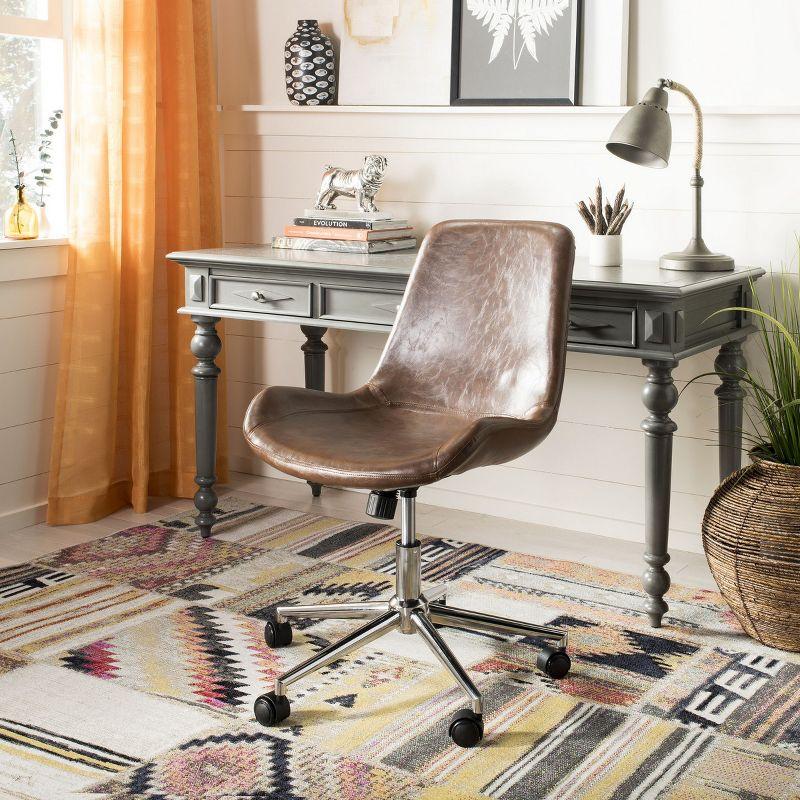 Fletcher Transitional Swivel Task Chair in Brown Leather with Chrome Base