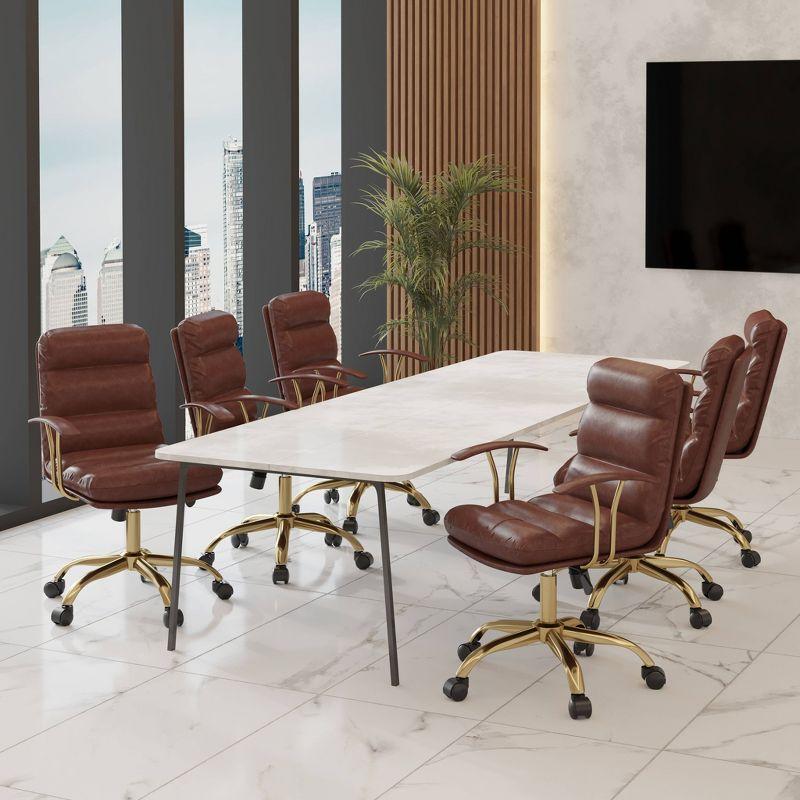 LeisureMod Regina Single Ergonomic Padded Leather Lumbar Support Adjustable Height Swivel Executive Office Chair with Gold Steel Frame