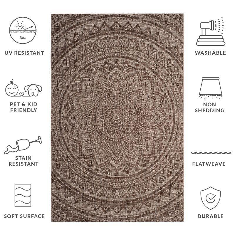Courtyard CY8734 UV & Stain Resistant Non-Shedding Power Loomed Indoor/Outdoor Area Rug - Light Beige/Light Brown - 5'3"x5'3" - Safavieh