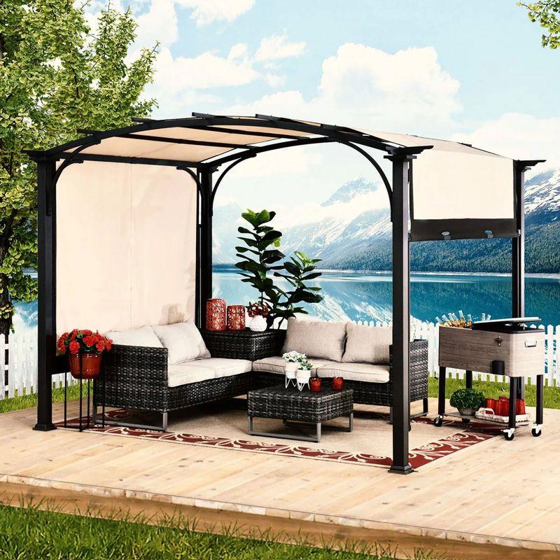 Sunjoy 9 x 11 Foot Black Steel Pergola with Beige Canopy